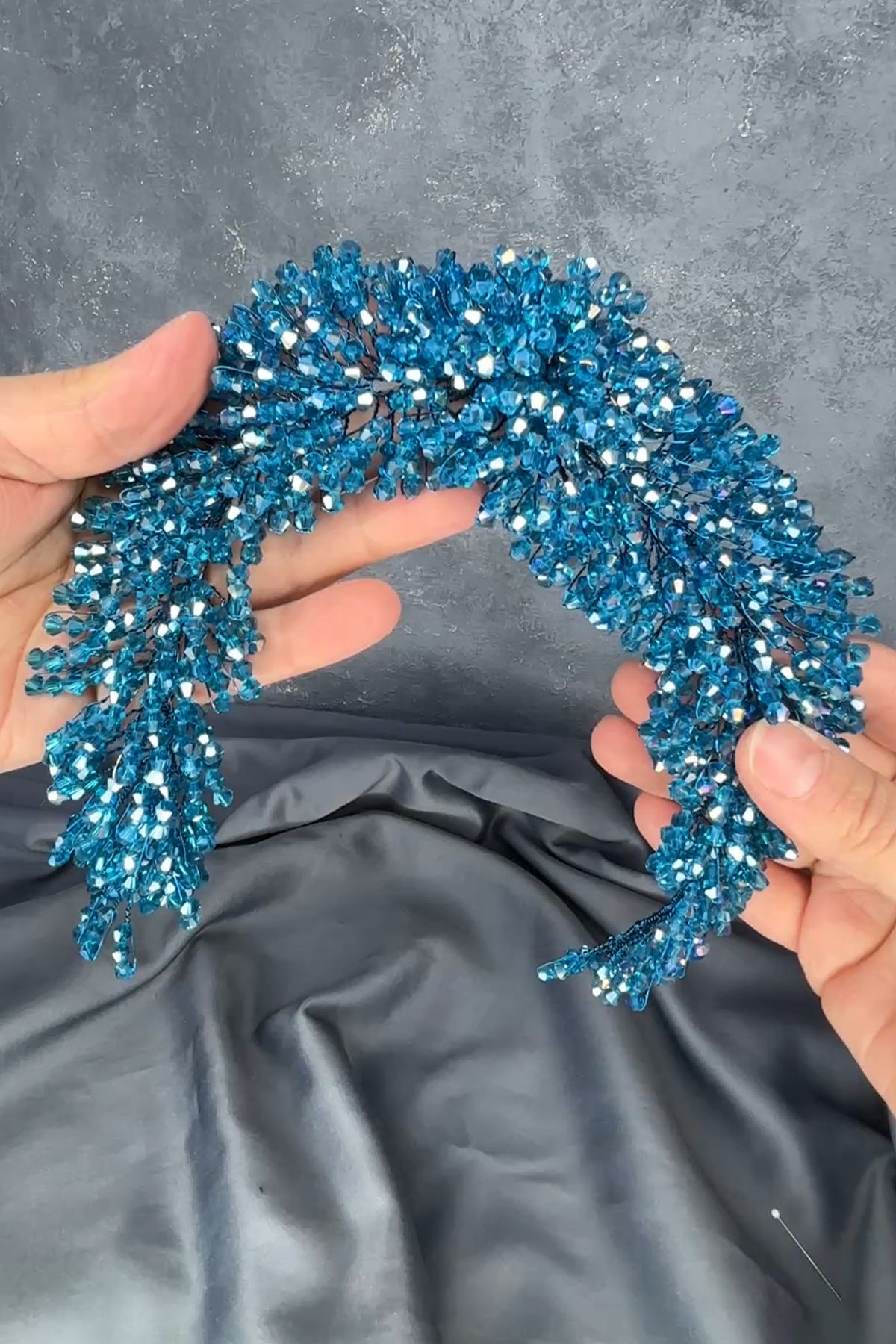 Hayalperest boncuk-Diamira Beaded Dense Bridal Hair Accessory Turquoise 4