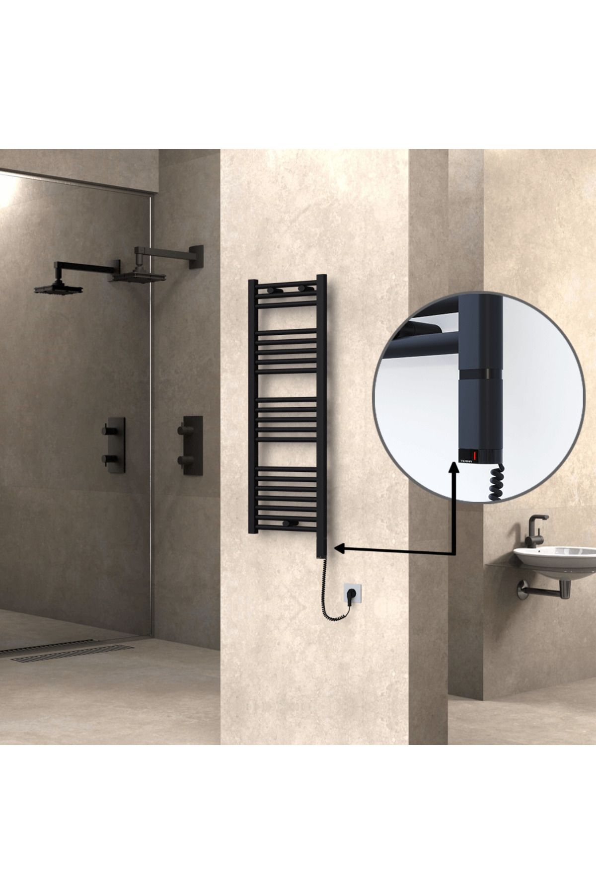 Radiva HAITI Elektirikli Havlupan 400x1100 Düz Siyah (OneD OnOff ) Sağ 300W