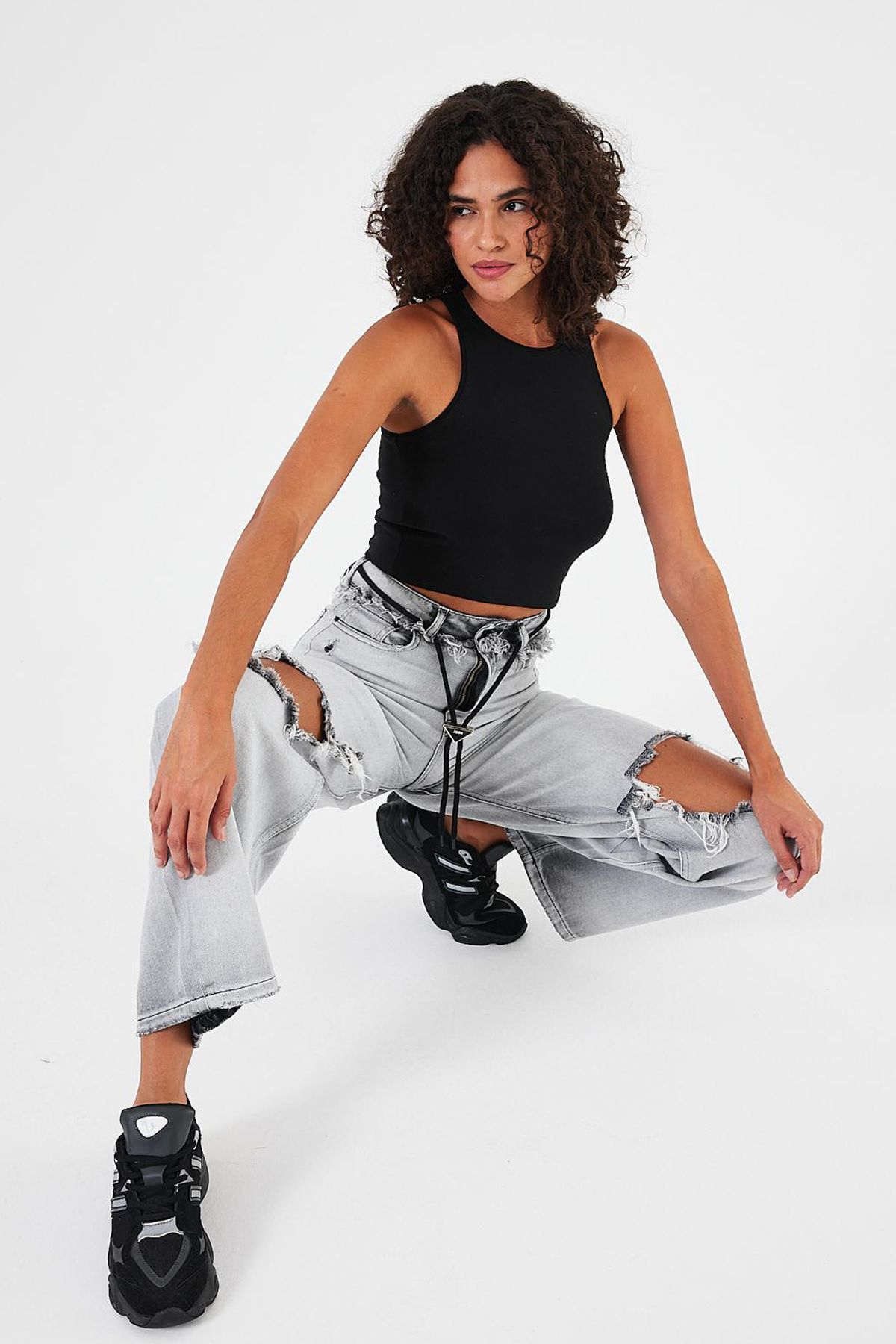 Jijass Jeans Streaight Coton Yırtık Detaylı Kot Pantolon