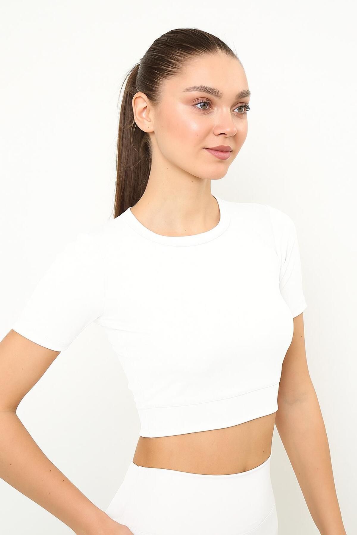 OPENDO Bisiklet Yaka Body Crop T-Shirt