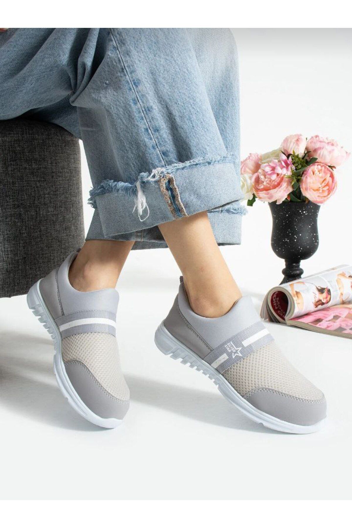 Butik Unisex Kadın Bağcıksız Rahat Esnek Günlük Sneaker Spor Ayakkabı
