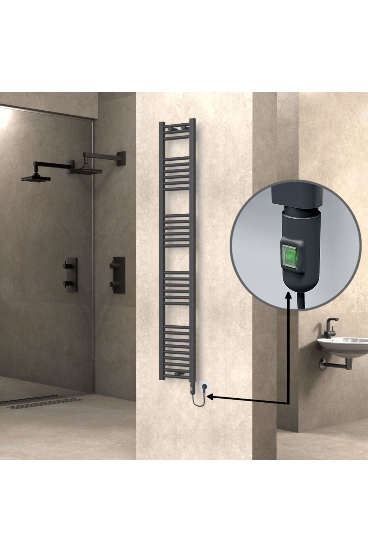 Radiva HAITI Elektirikli Havlupan 300x1800 Düz Antrasit (OnOff Düğmeli) 600W