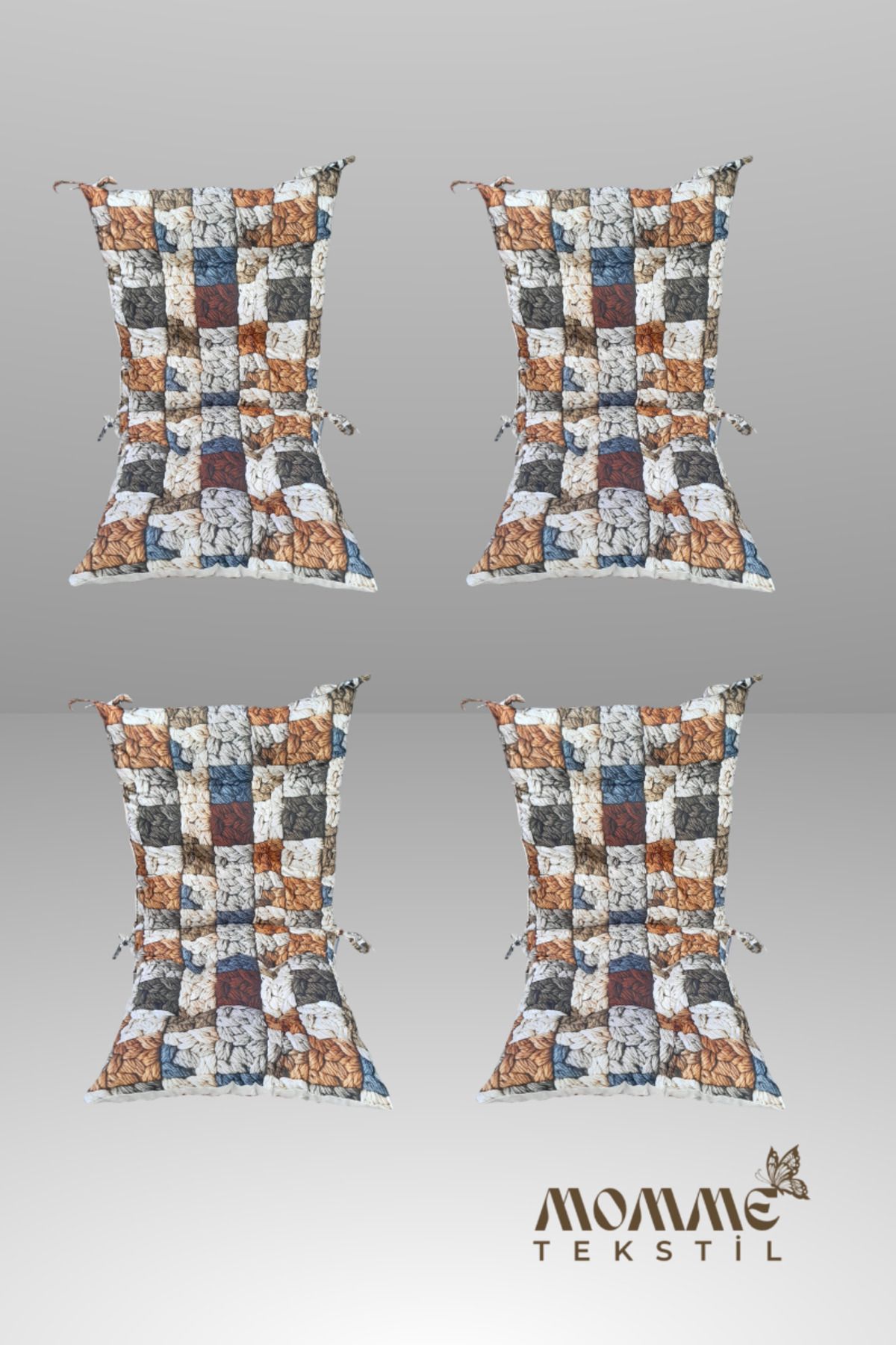 MoMMe Sırtlı Sandalye Minderi 5D Baskılı Kumaş 50x55 cm 4'LÜ TAKIM