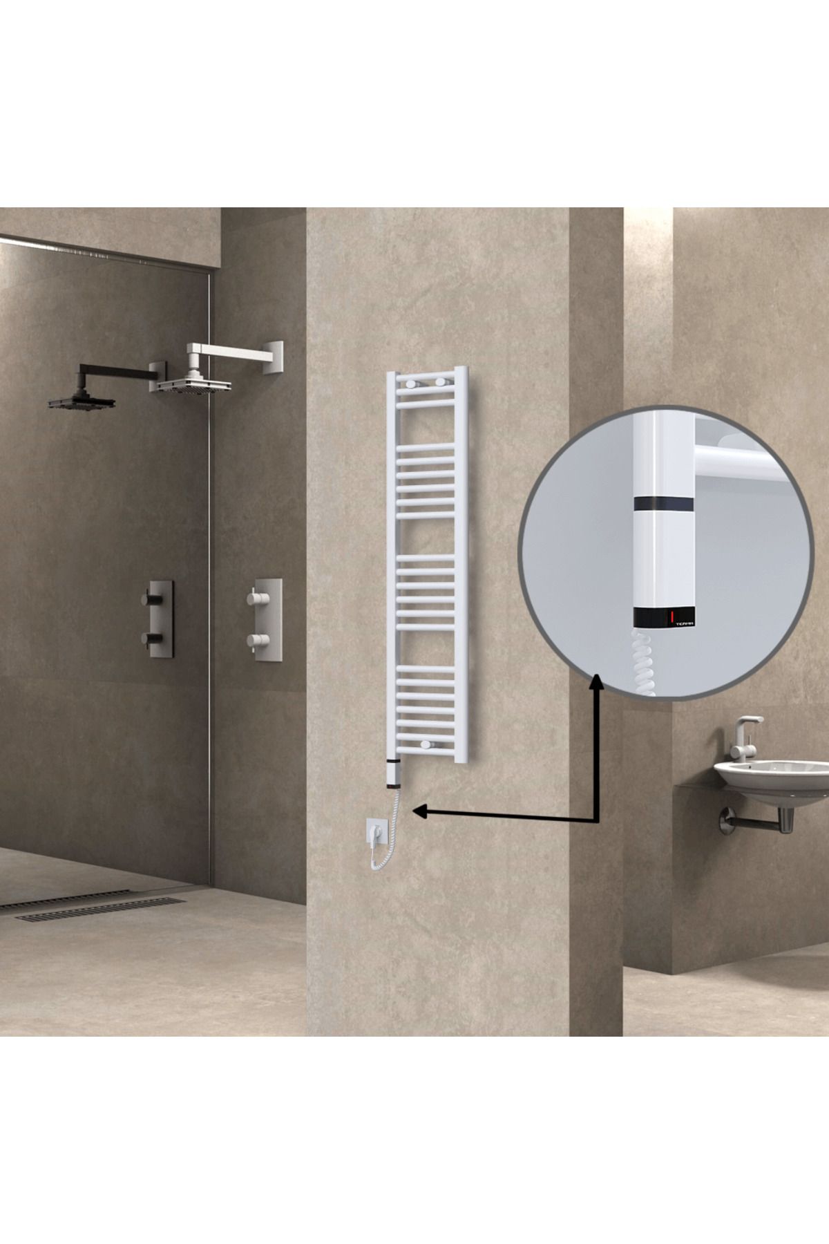 Radiva HAITI Elektirikli Havlupan 300x1200 Düz Beyaz (OneD OnOff ) Sol 300W