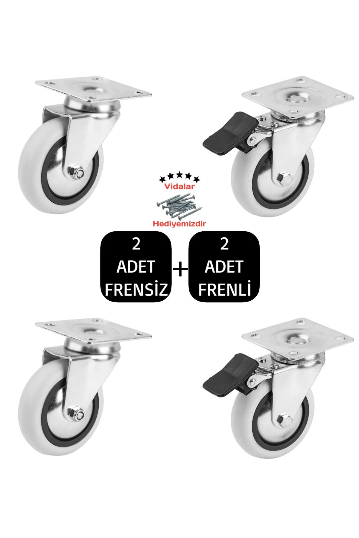 EYMHOME Teker Mobilya Büro Masa Sehpa Ofis Tekeri Döner Tablalı Frenli 75*25mm Tekerlek (4'LÜ SET)