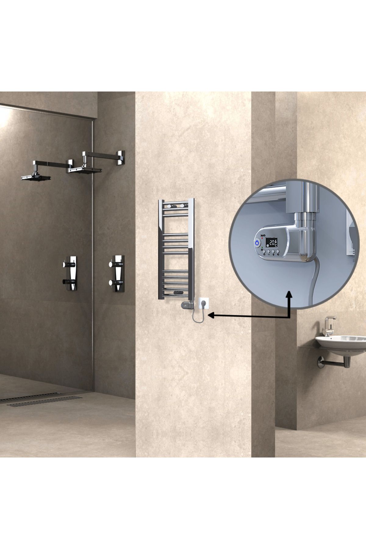 Radiva HAITI Elektirikli Havlupan 300x700 Düz Krom (Thesis Termostat) 200W