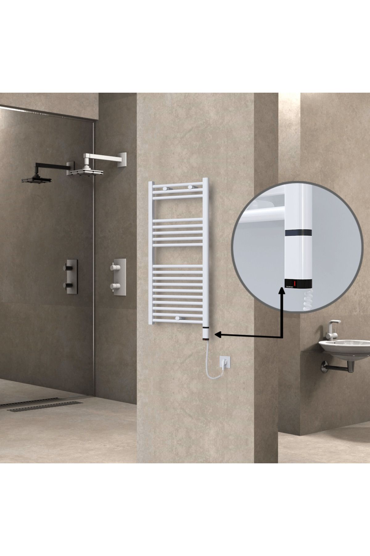 Radiva HAITI Elektirikli Havlupan 500x1000 Düz Beyaz (OneD OnOff ) Sağ 300W