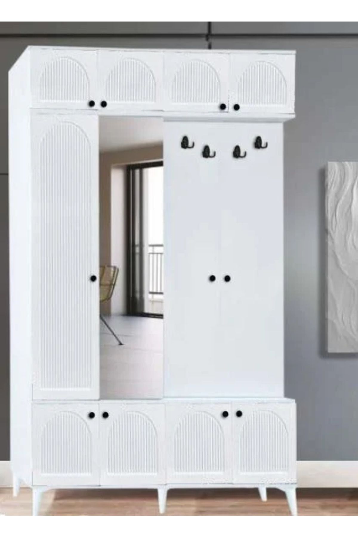 Yuvaset Home 11 Kapılı Aynalı Bohem Beyaz Portmanto