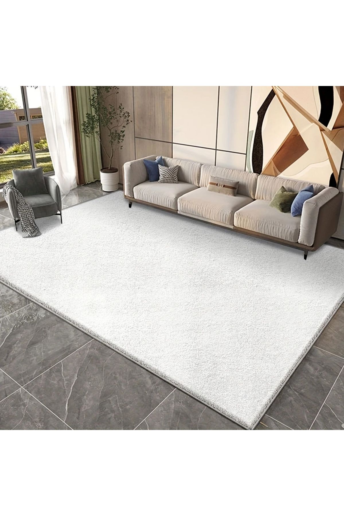 BSB HOME LİVİNG Puffy Beyaz Saçaksız Peluş Yumuşacık Yıkanabilir Kaymaz Taban Halı Salon,Oturma Odası,Mutfak