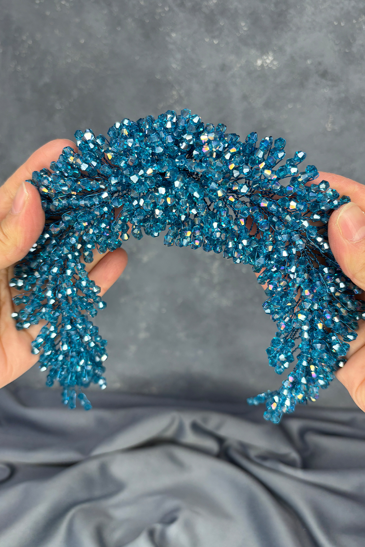 Hayalperest boncuk-Diamira Beaded Dense Bridal Hair Accessory Turquoise 5