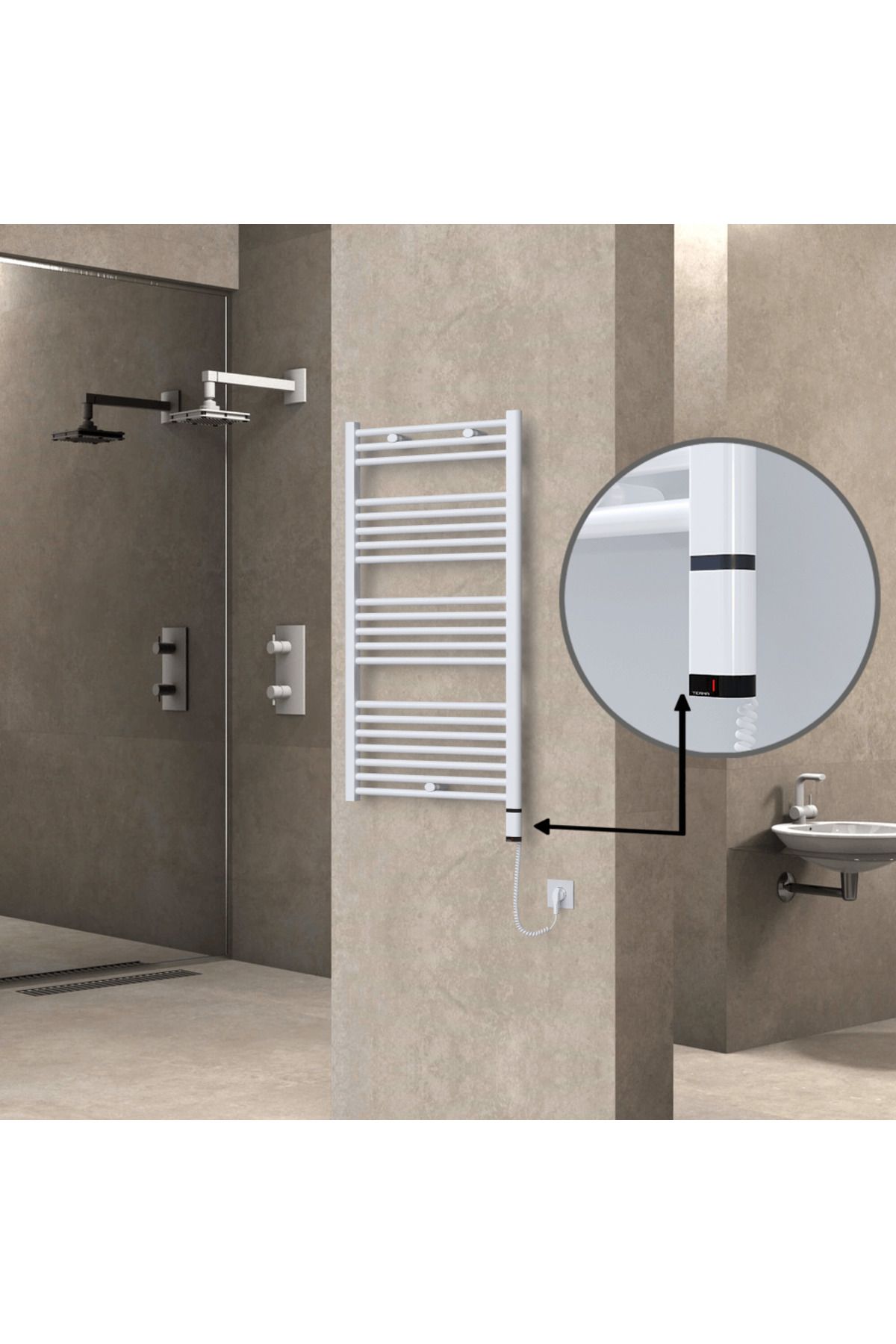 Radiva HAITI Elektirikli Havlupan 600x1100 Düz Beyaz (OneD OnOff ) Sağ 600W