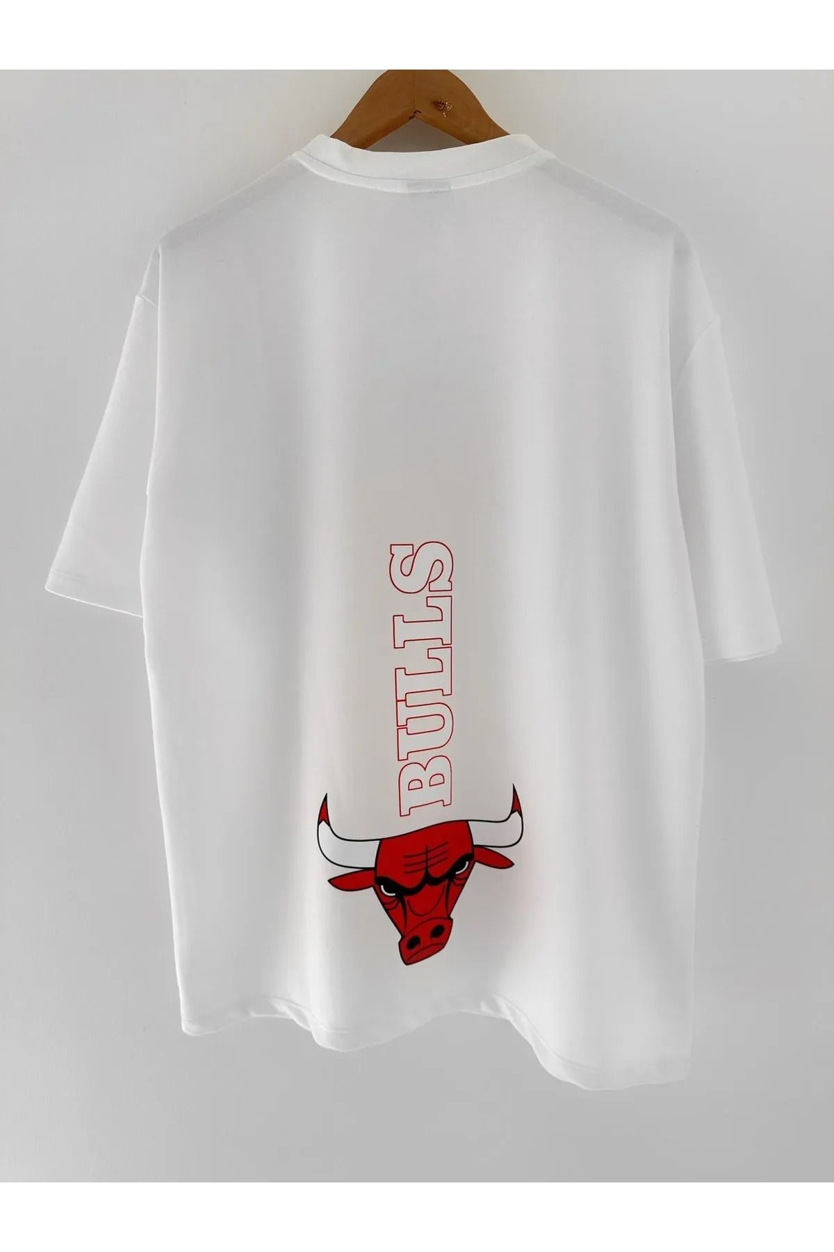 Arian Baskılı Bulls Oversize Pamuklu Bisiklet Yaka Kısa Kollu T-shirt