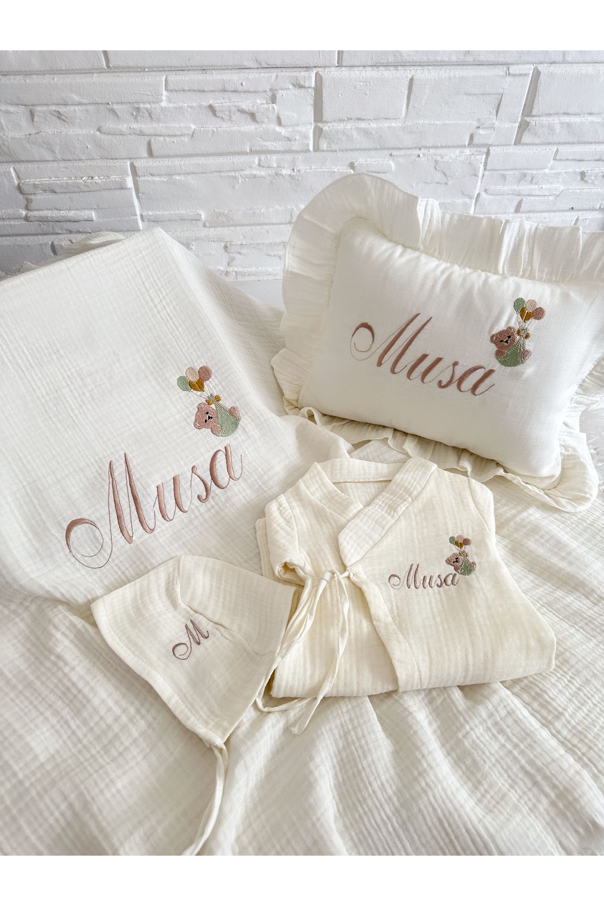 Kokoş Tokalar Muslin erkek bebek set