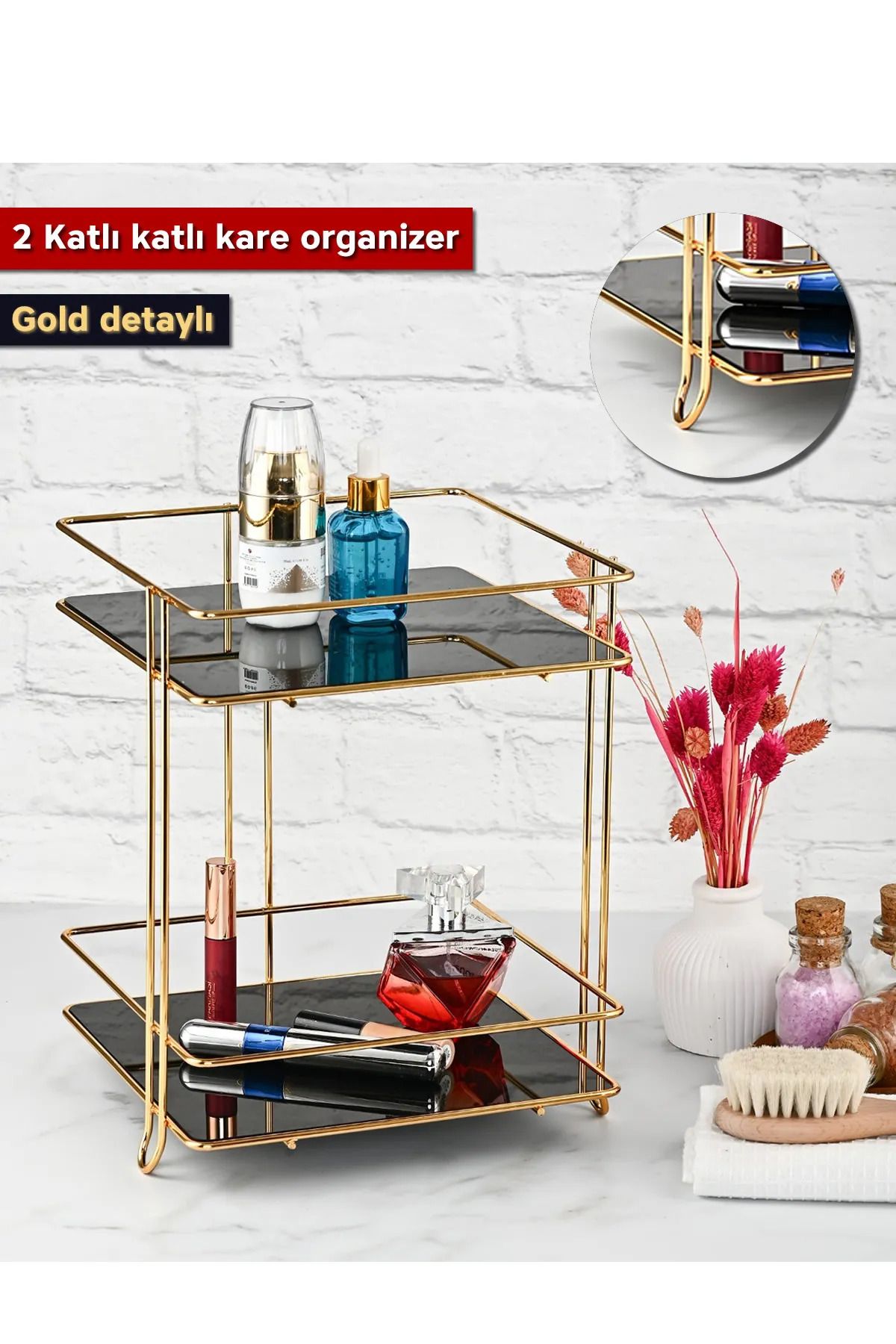ARVALE 2 Katlı Kare Makyaj Takı Organizeri - Düzenleme Depolama