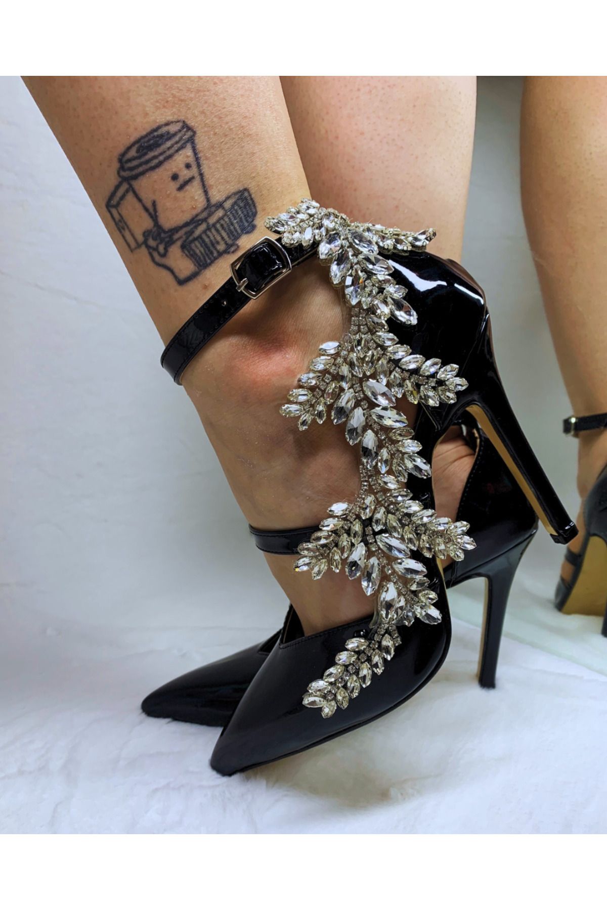 Galanthus Shoes Scorpio-hot Tasarımlı Kristal Taş 11 cm Siyah Stiletto