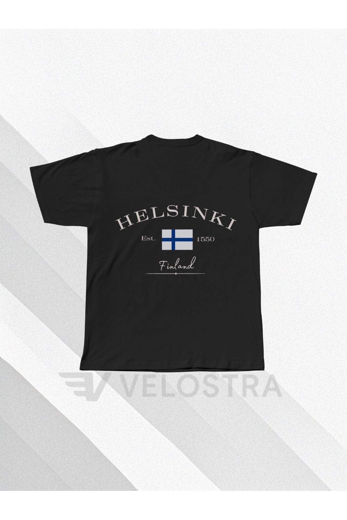 Velostra Unisex Finlandiye Helsinki baskılı Oversize T-shirt