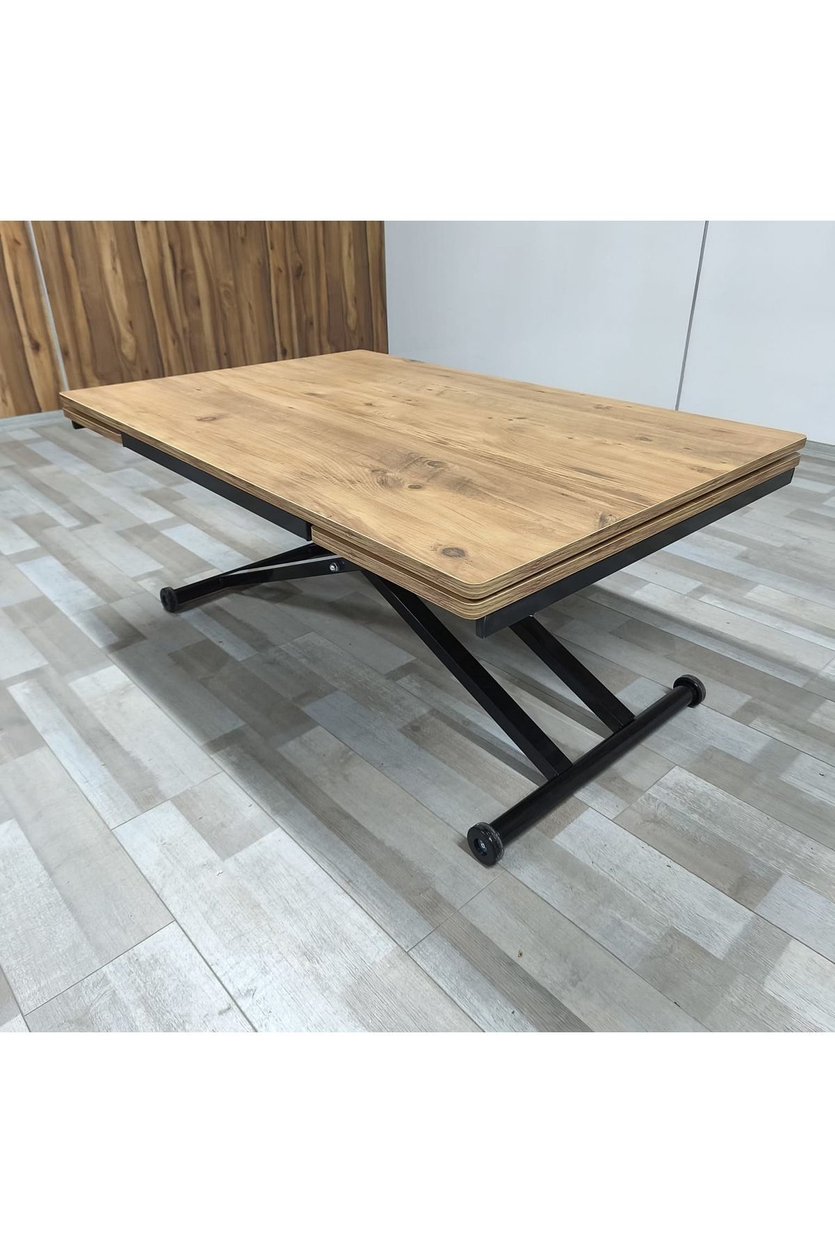 SEHPAM AKILLI Yan Baştan Açılır Akıllı Yemek Masası Oval Mdf Tabla Alt Mekanizma Metal Siyah Renk