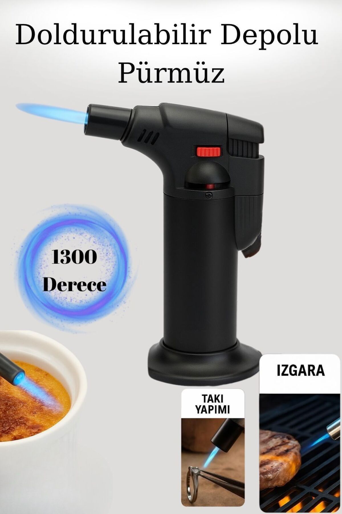 Kelepir Fırsatlar 1300 Derece Çocuk Kilitli Doldurulabilir Alevli Pürmüz – Ayarlanabilir Gazlı Torch