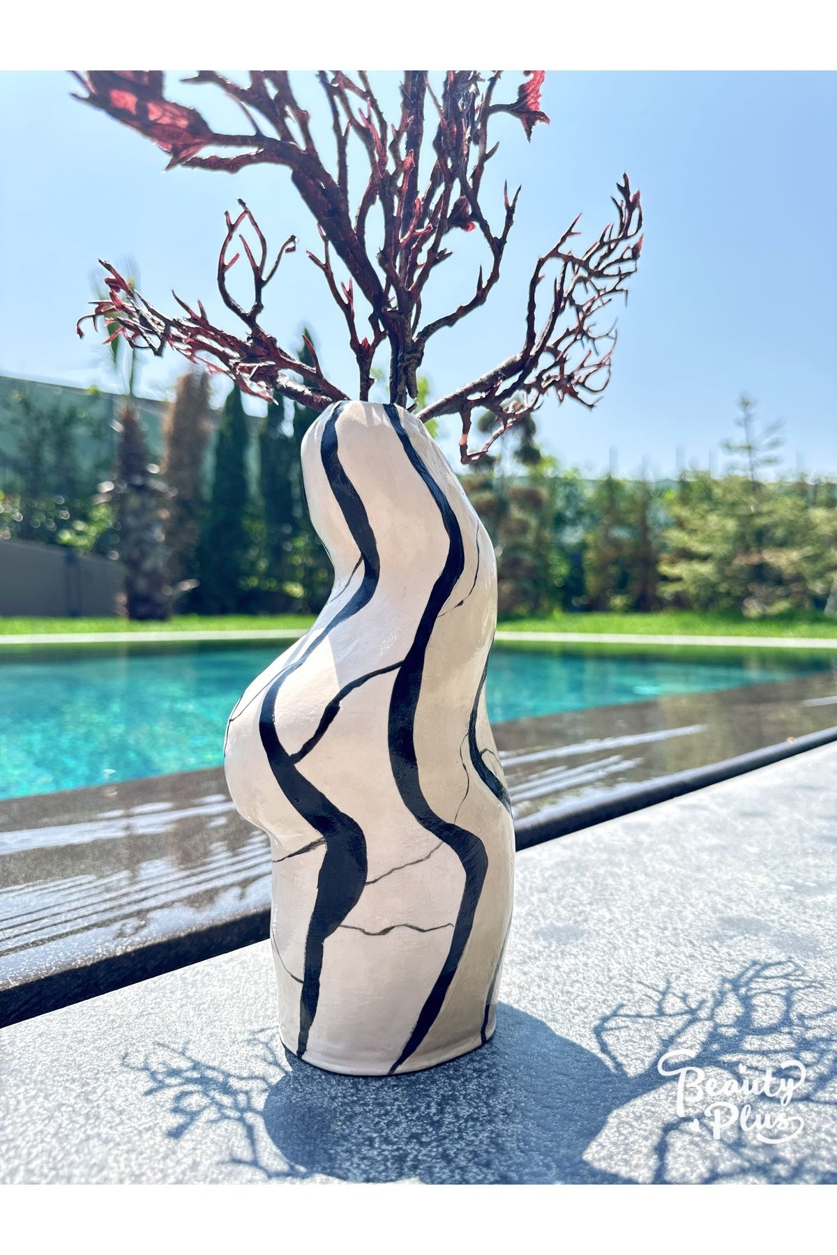 Whitecrow art Contour Dekoratif Seramik Vazo - El Yapımı Modern Tasarım