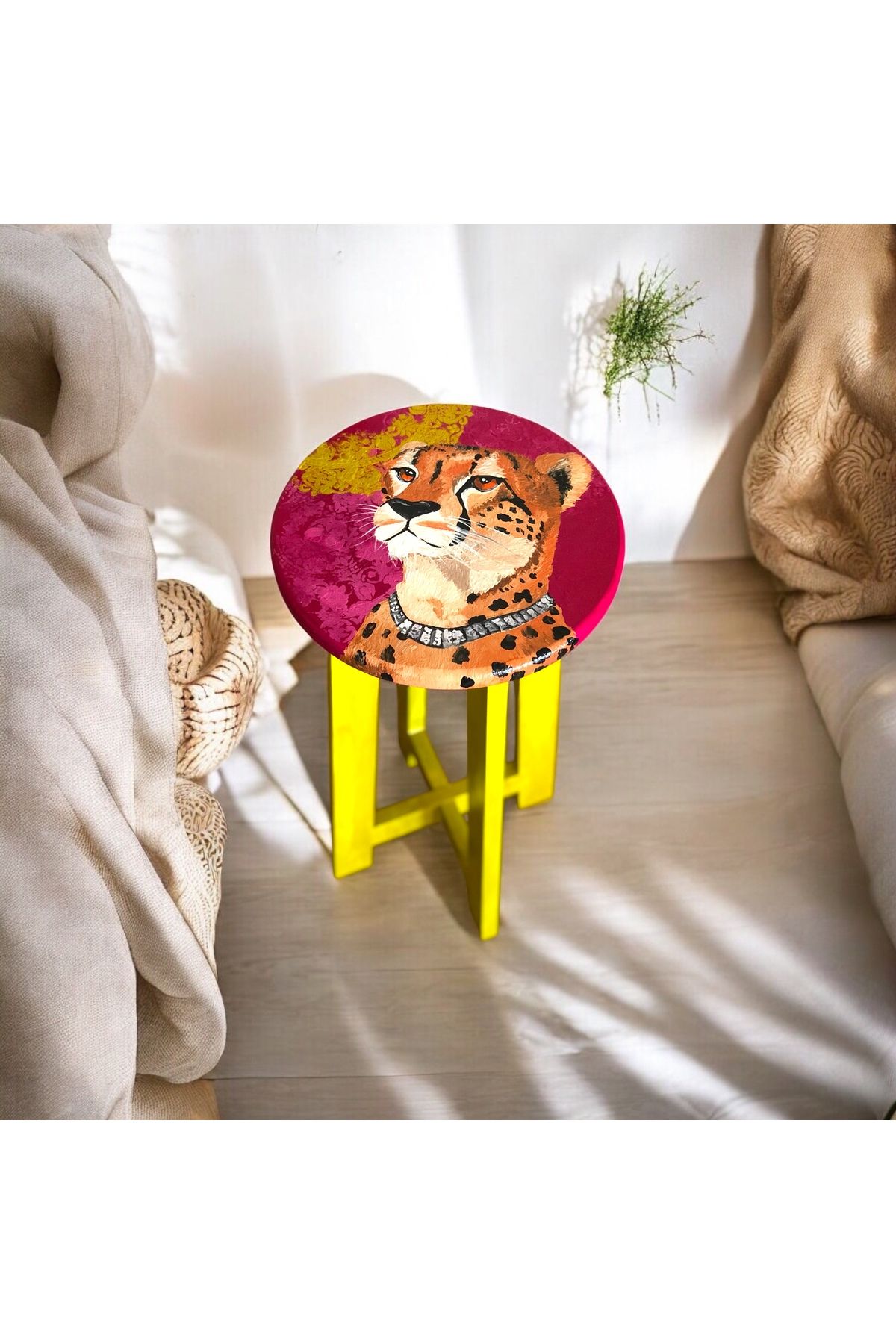 Home leopar desenli dekoratif sehpa