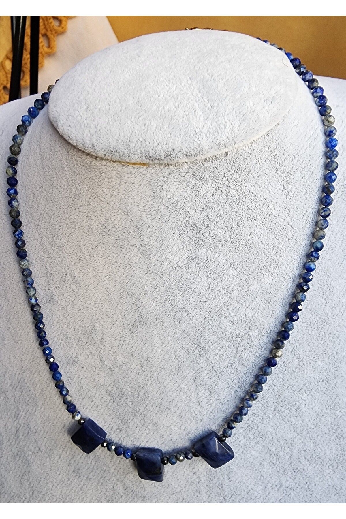 AYDOTA Lapis Lazuli Fasetli Kesim Özel Tasarım Lapis Taşlı Kolye