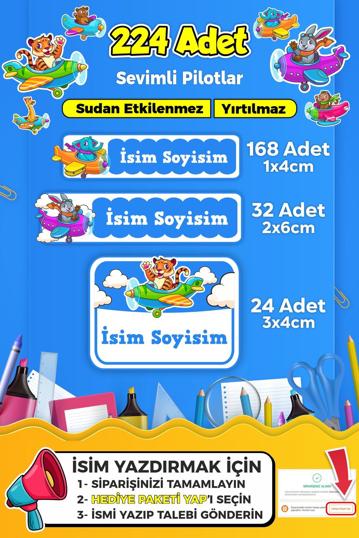 SB store Sevimli Pilot Temalı Okul Kreş Kişiye Özel İsim Etiket Seti - Model 335