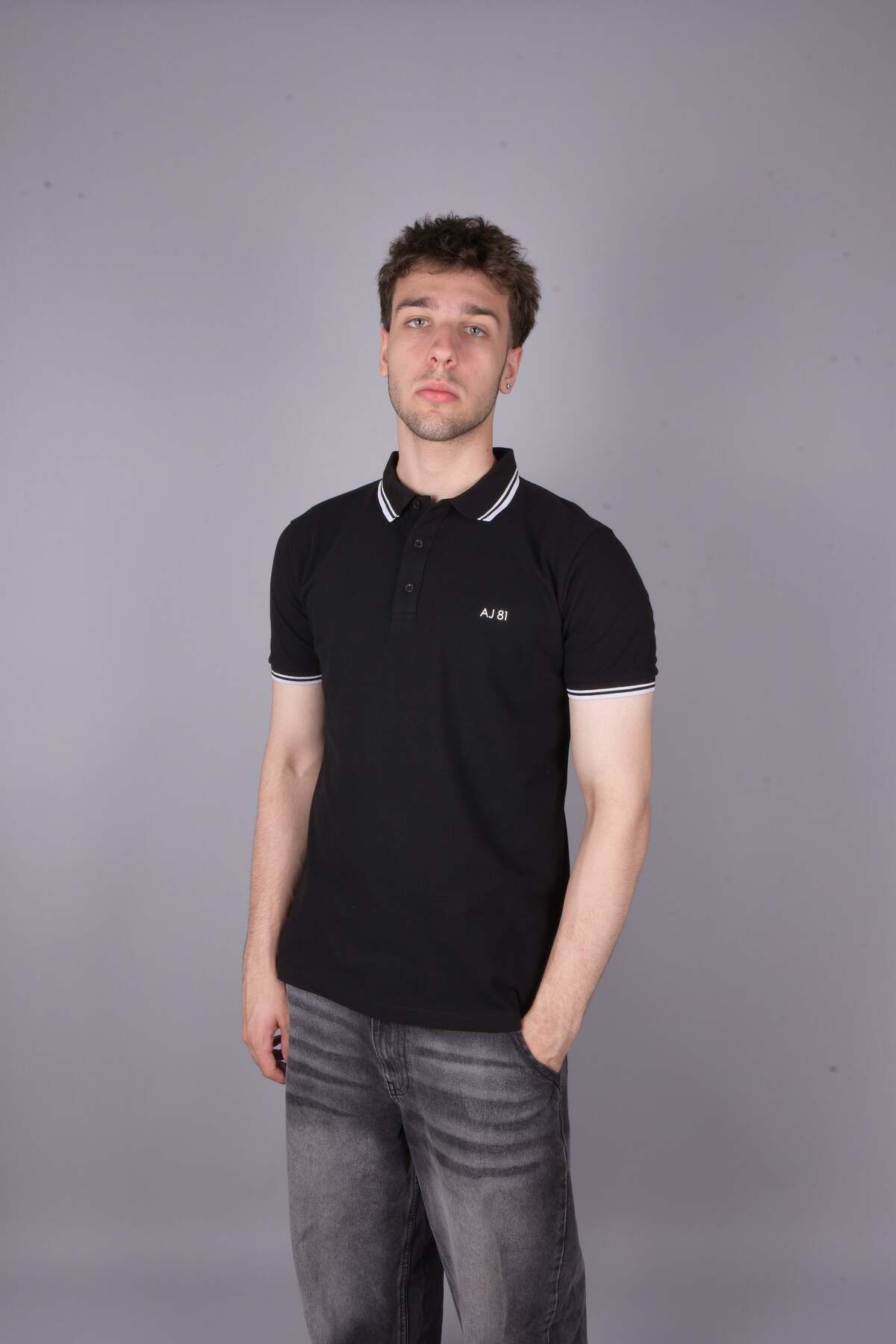 AJ 81 Erkek Polo Yaka Basic Tişört %100 Pamuk Kumaş