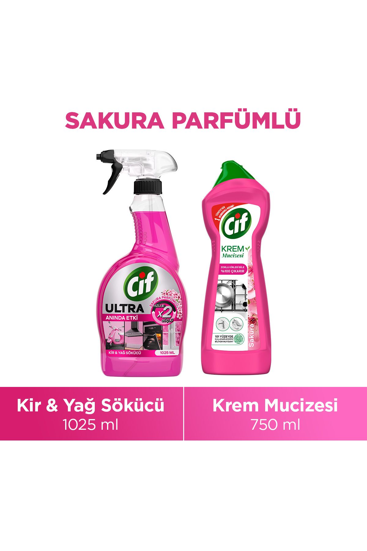 Cif Ultra Sprey Sakura Parfümlü 1025 ml x1 + Cif Krem Sakura Parfümlü 750 ml x1