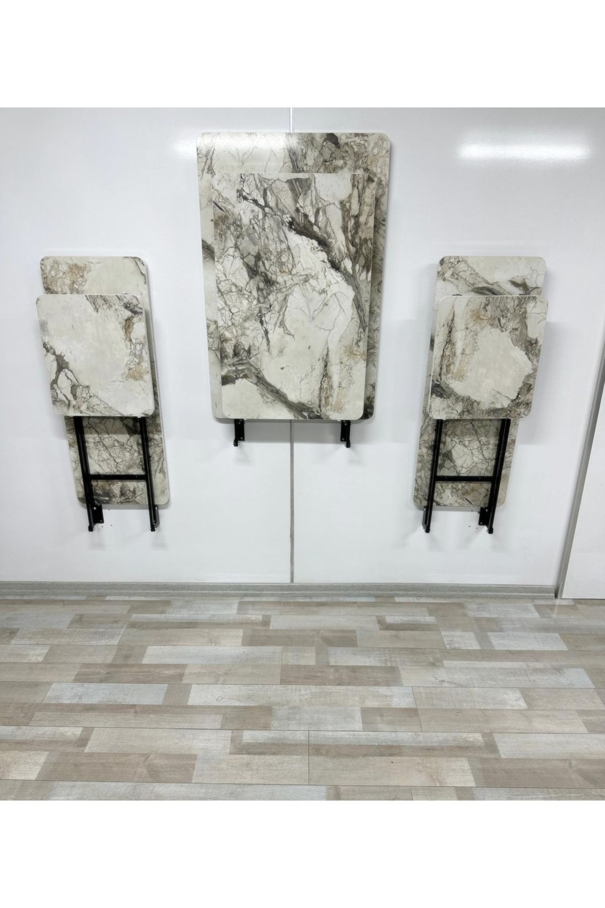 SEHPAM AKILLI Duvara Monte MDF TABLA Katlanabilir Dekoratif 2 Tabureli Pratik Yemek Mutfak Balkon Masası