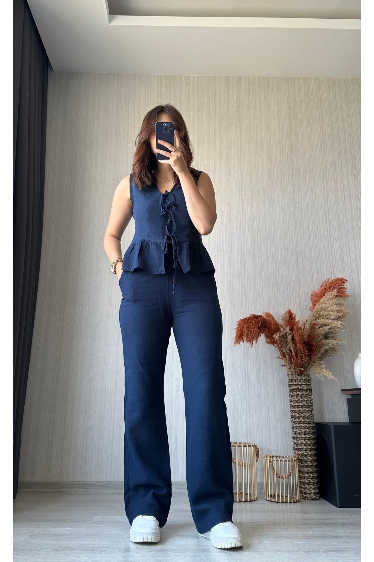 ButikNo35 Lacivert Müslin Kumaş Takım