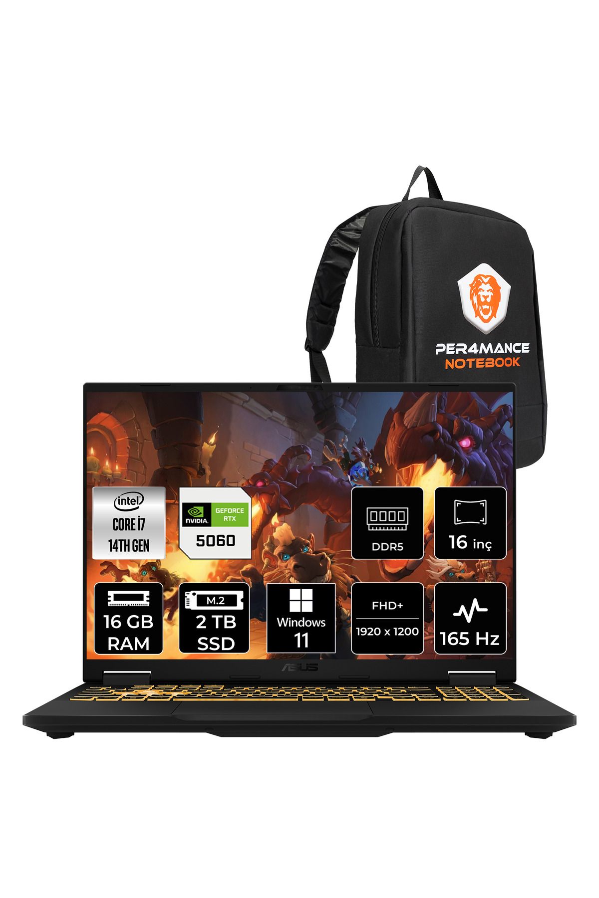 ASUS TUF F16 i7 14650HX 16GB 4TB SSD RTX5060/8GB 115W 165Hz 16'' WUXGA W11H Gaming Laptop FX608JMR