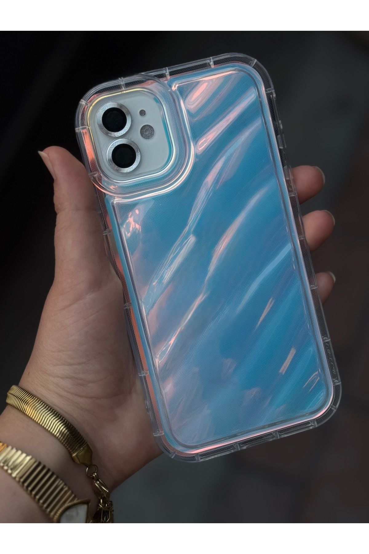 Caseji Iphone 11 Uyumlu Dalgalı Hologram Ocean WAVE Işıkta Renk Değiştiren Kabartmalı Kılıf