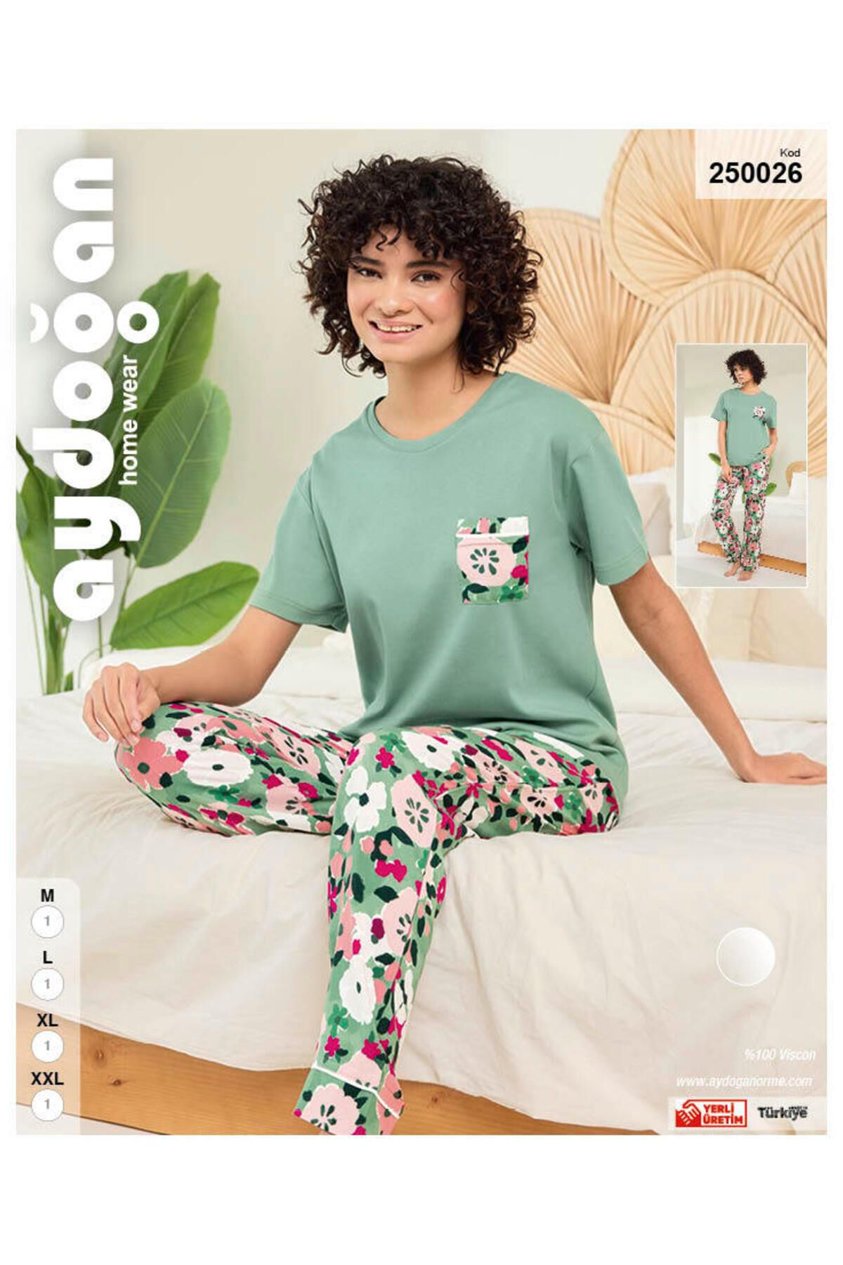 Aydoğan Kadın Kısa Kollu Yeşil Viskon Pijama Takım 250026