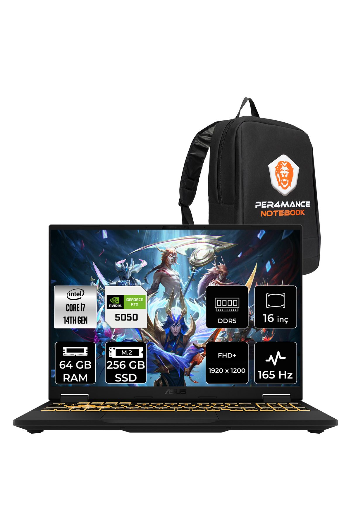 ASUS TUF F16 i7 14650HX 64GB 256GB SSD RTX5050/8GB 115W 165Hz 16'' WUXGA FDOS Gaming Laptop FX608JHR