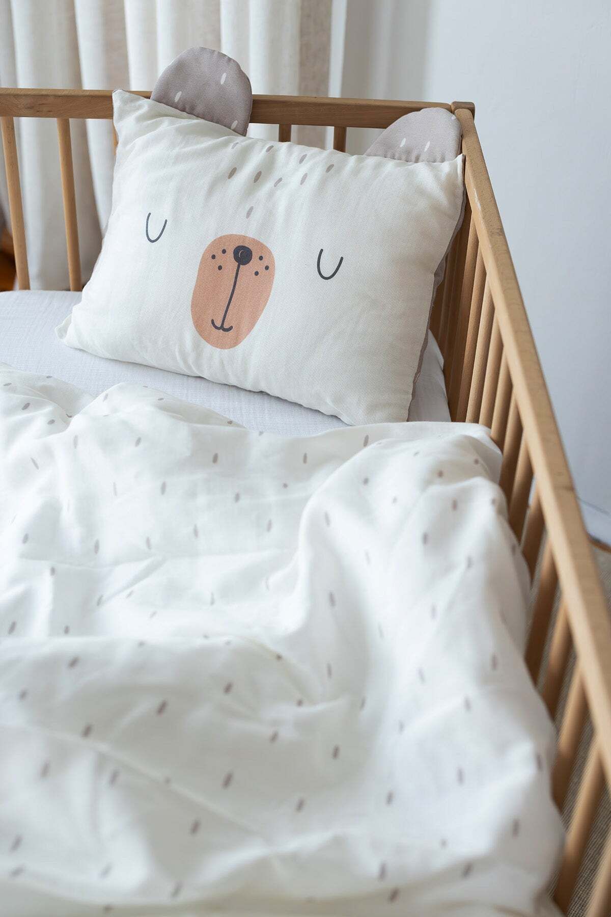 İrya Tiny Bear Organik Pamuk Müslin Çocuk Nevresim Takımı Ekru