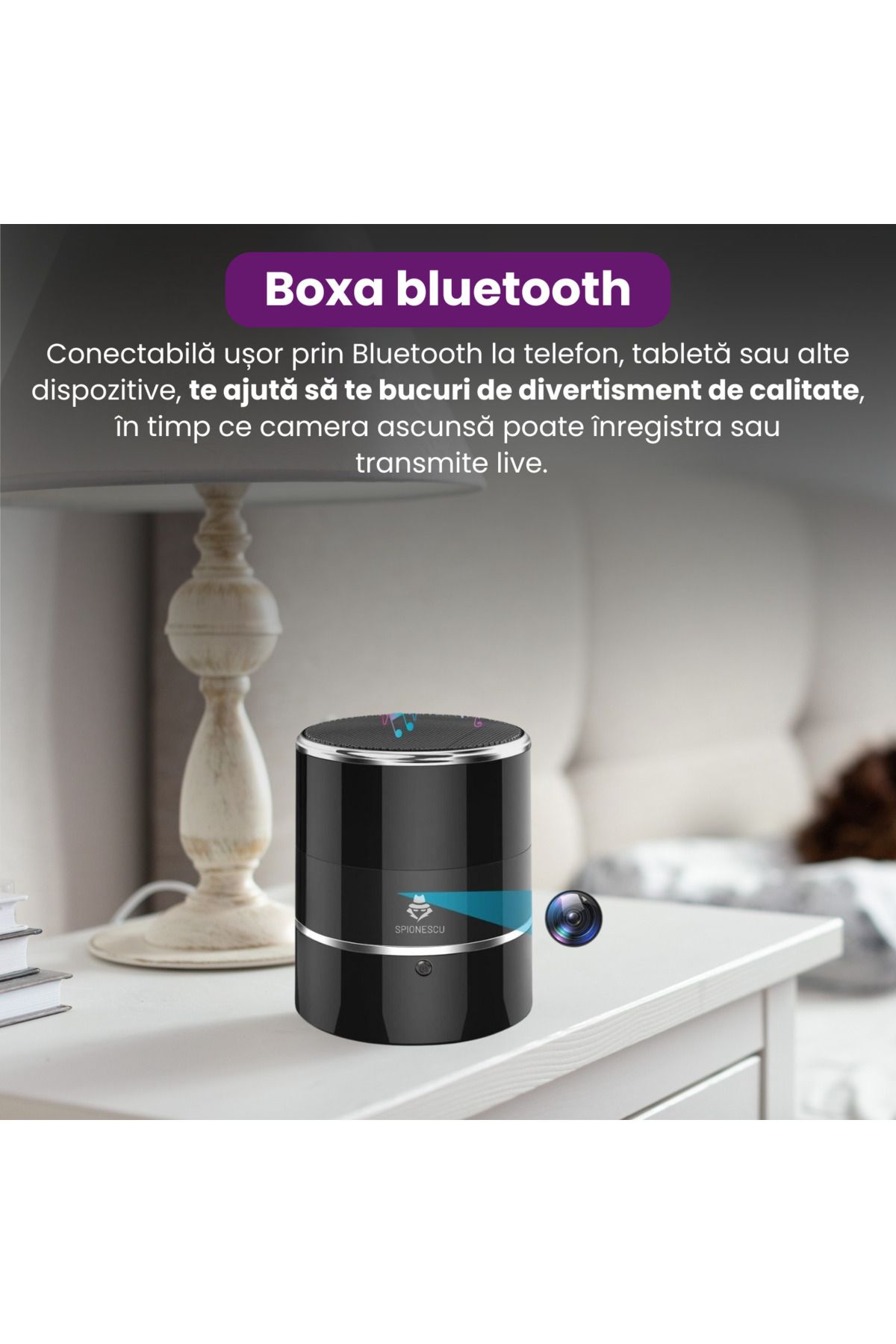 Spionescu-Bluetooth speaker with hidden camera, Wifi, 240° sensor rotation, motion detection 6
