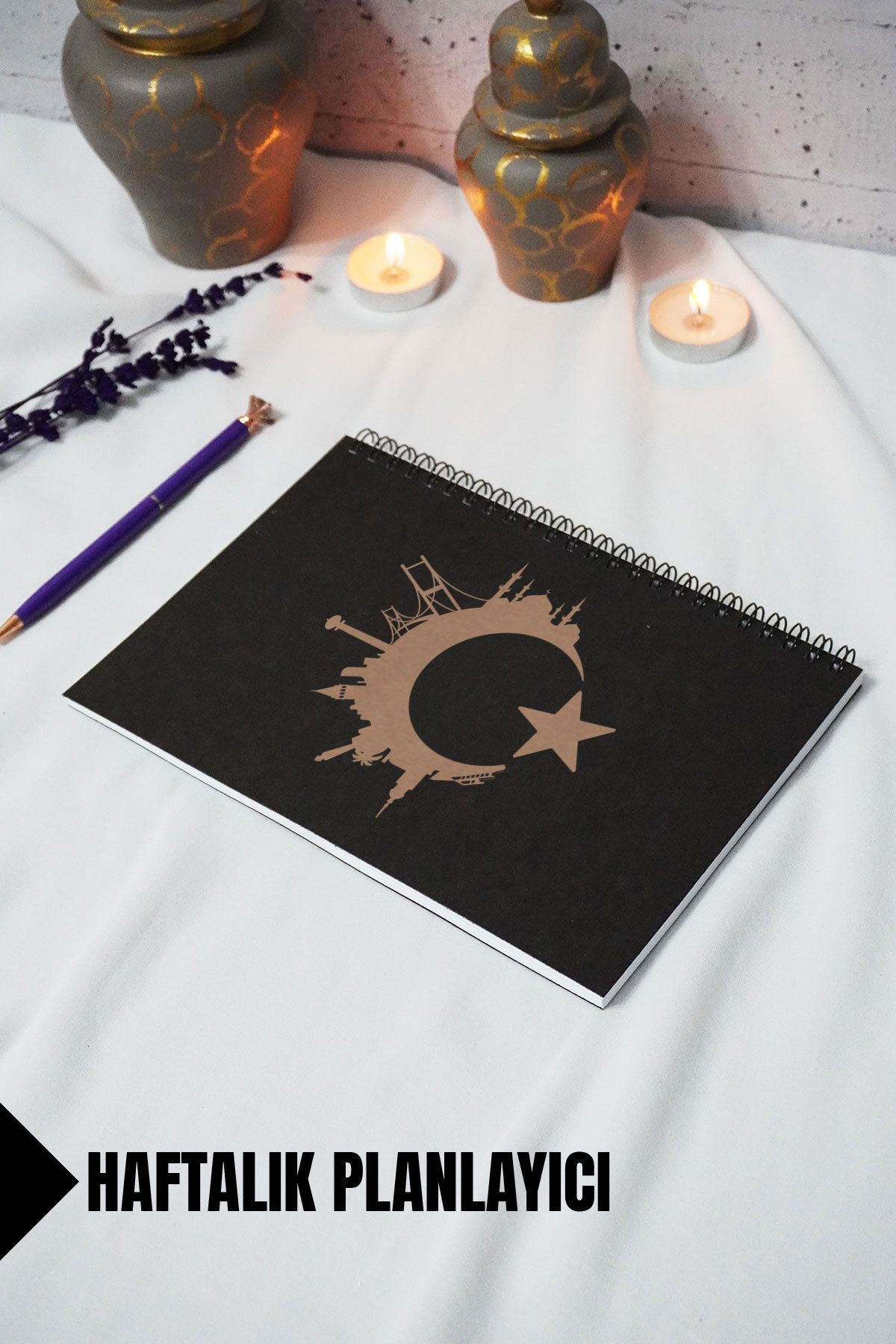 markcat A5 Türk Bayrağı Temalı Siyah Kraft Kapaklı Defter - Haftalık Planlayıcı - 52 Yaprak 15x21 Cm