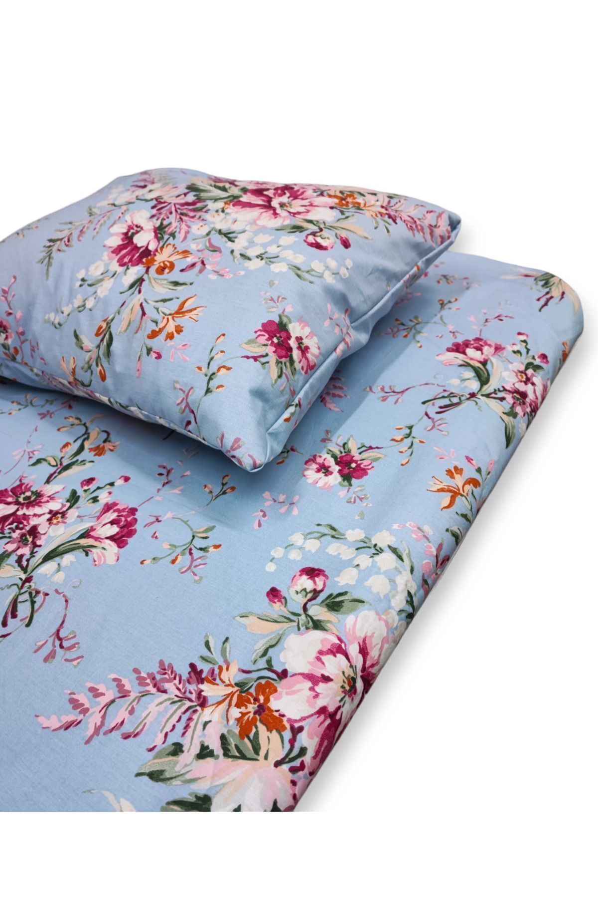 Bebek Özel %100 Pamuklu Bebek Çocuk Lastikli Çarşaf ve Yastık Kılıfı 60x120 Çiçekli