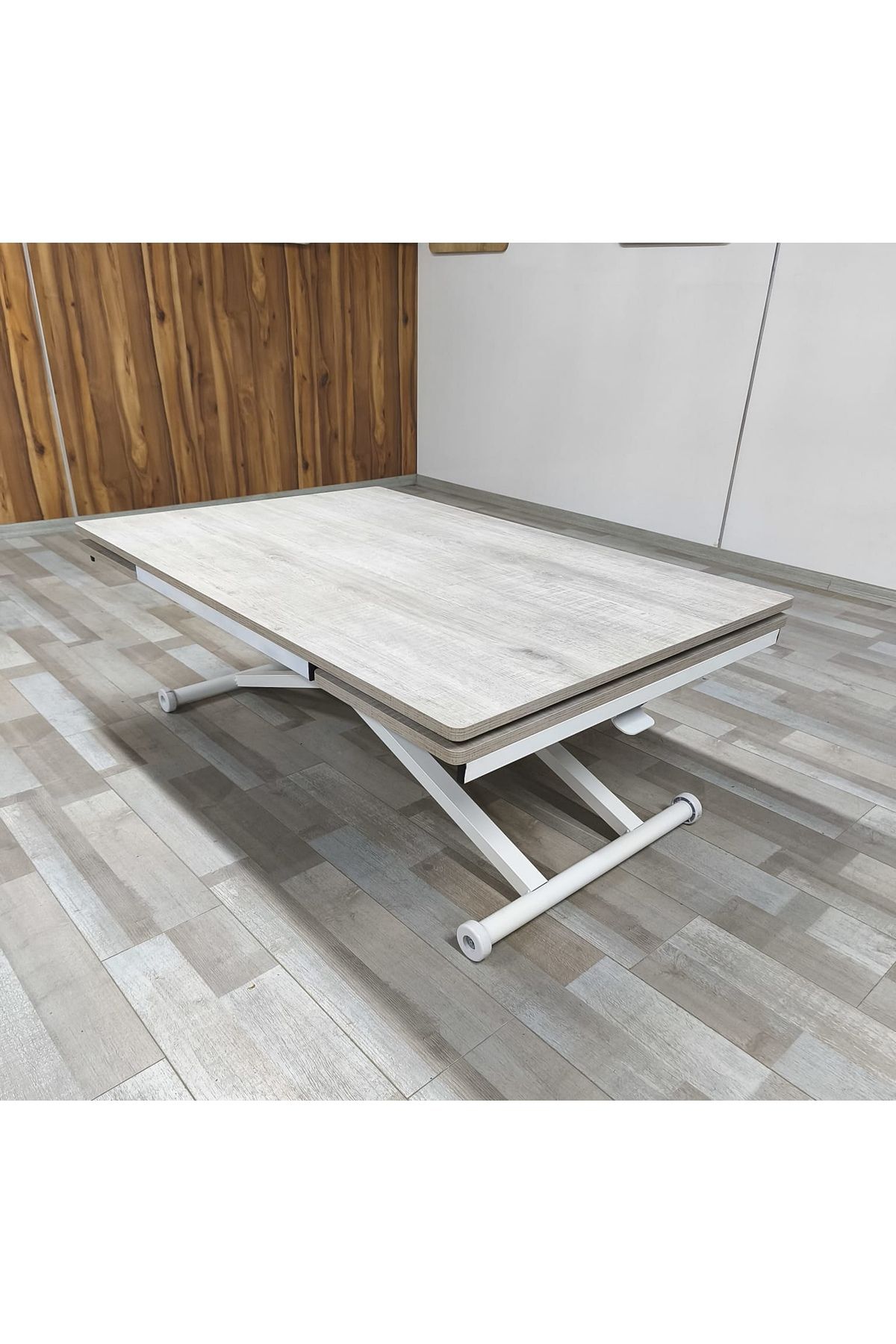 SEHPAM AKILLI Yan Baştan Açılır Akıllı Yemek Masası Oval Mdf Tabla Alt Mekanizma Metal Beyaz Renk