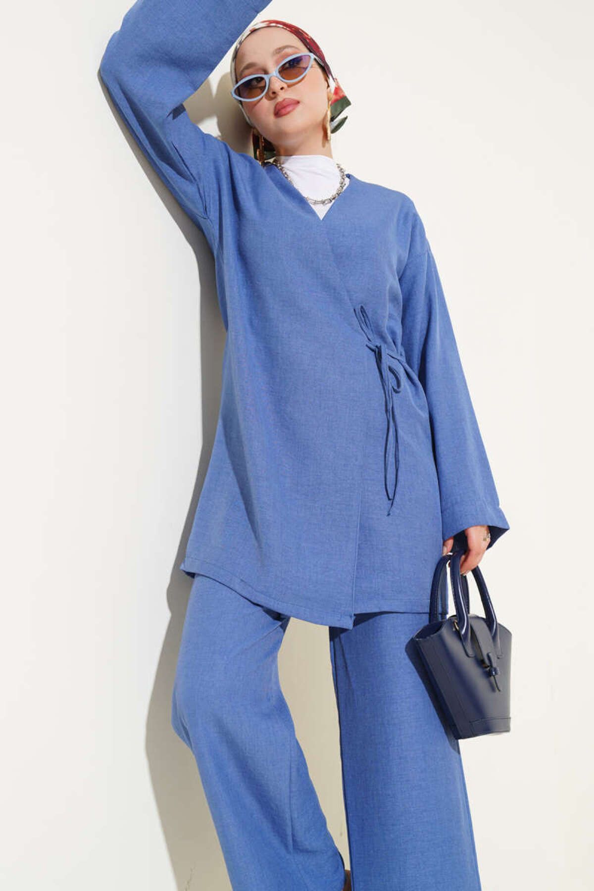 VOLT CLOTHİNG Kadın Yandan Bağlamalı Kimono İkili Takım