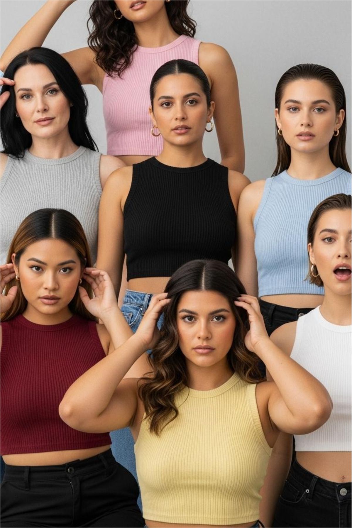 Butikdolabın Kadın Basic Bisiklet Yaka Crop Top