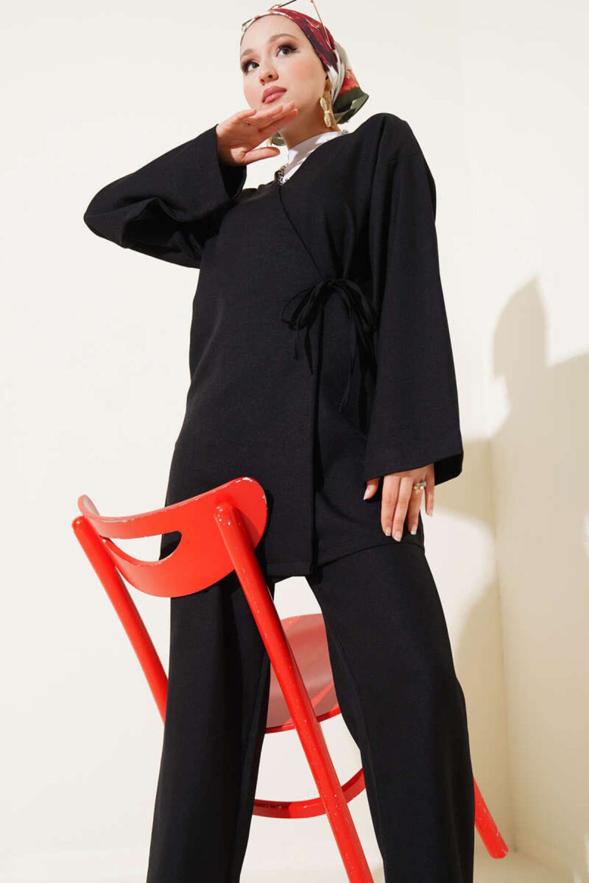 VOLT CLOTHİNG Kadın Yandan Bağlamalı Kimono İkili Takım