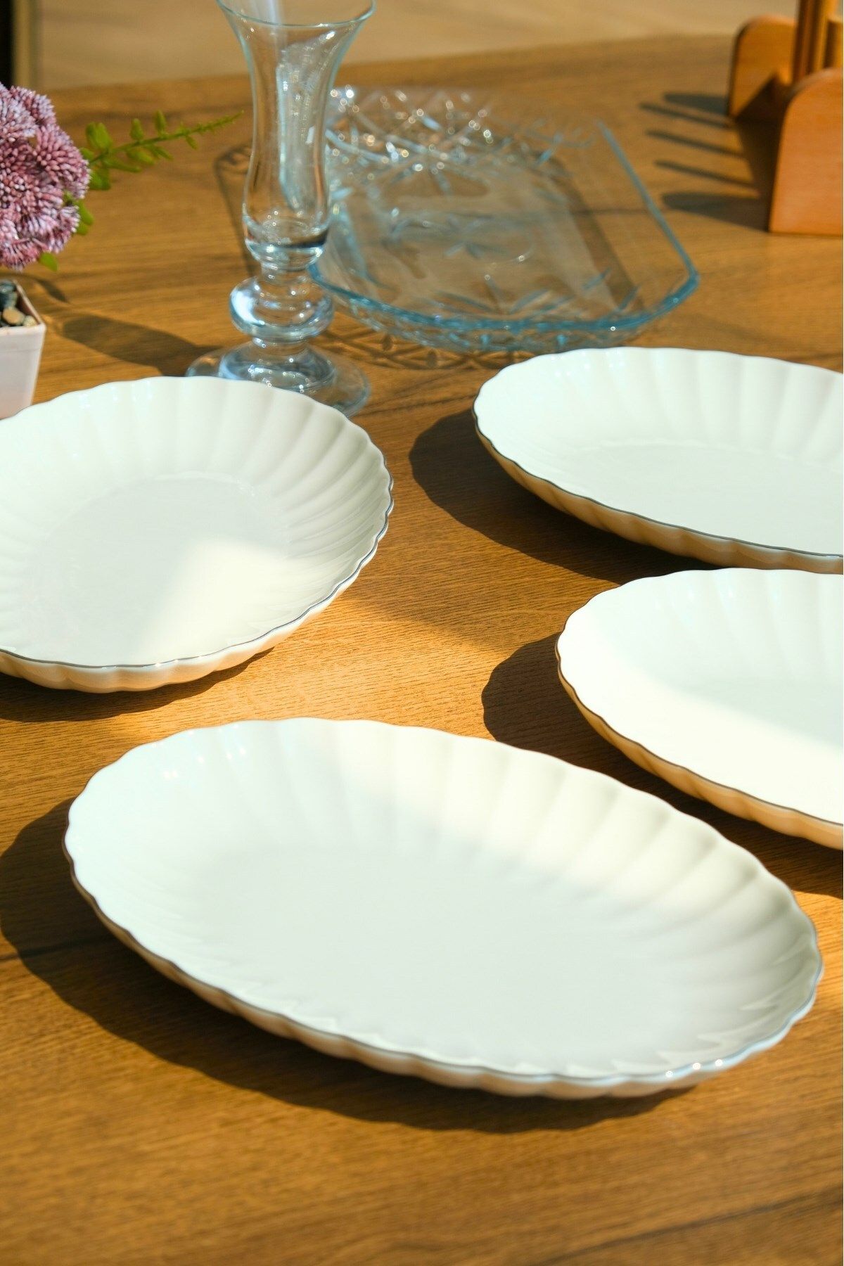 Kütahya Porselen Bone Luz Platin File Kayık Tabak 24x17cm BNLZF24KY220 4 lü