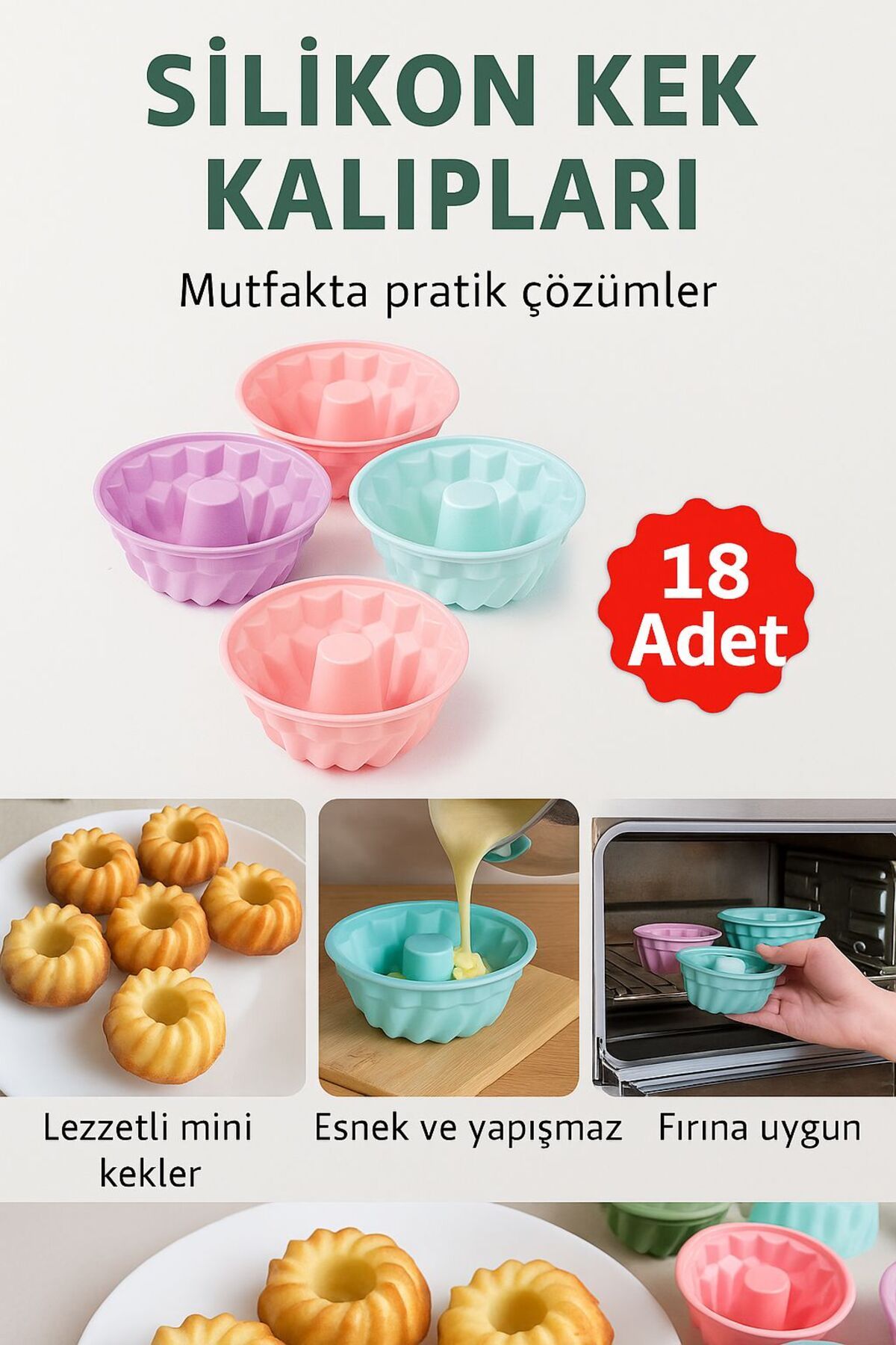 Kelepir Fırsatlar 18’li Silikon Mini Kek Kalıbı – Renkli, Esnek, Yapışmaz