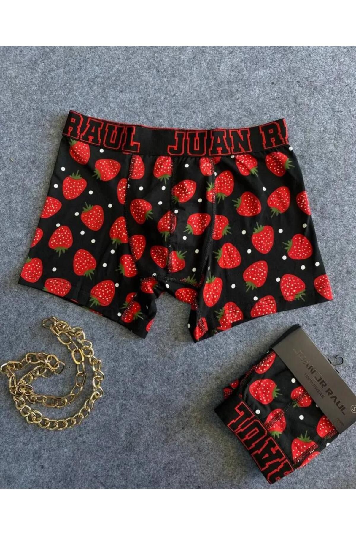 DELORİA juan raul çilek desenli erkek boxer yumuşak terletmez pamuklu ve coton iç çamaşır