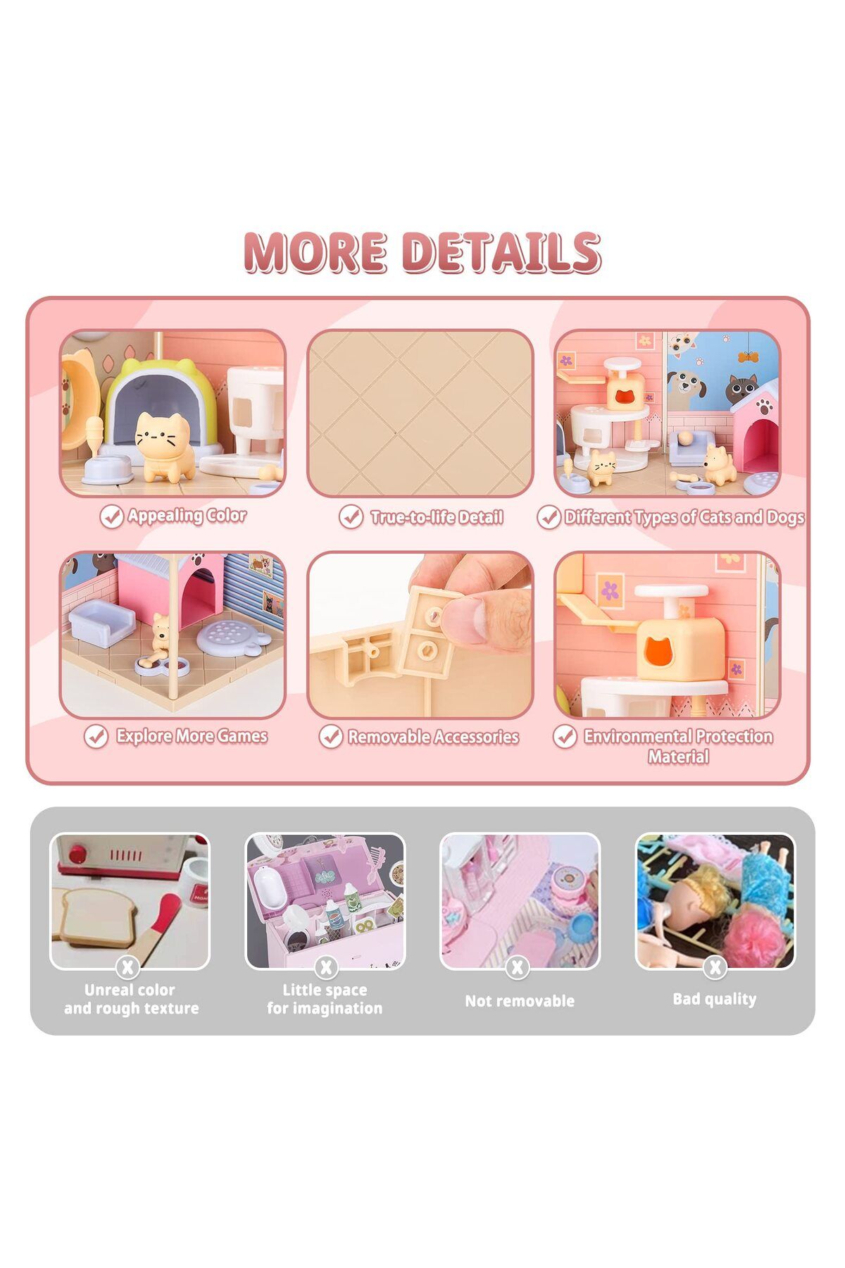 Brands For Less-Pet Toys for Kids, STEM Toy 50 Pcs Cat and Dog Figures Playset, Pet Pretend Playset Toddlers Toys 6