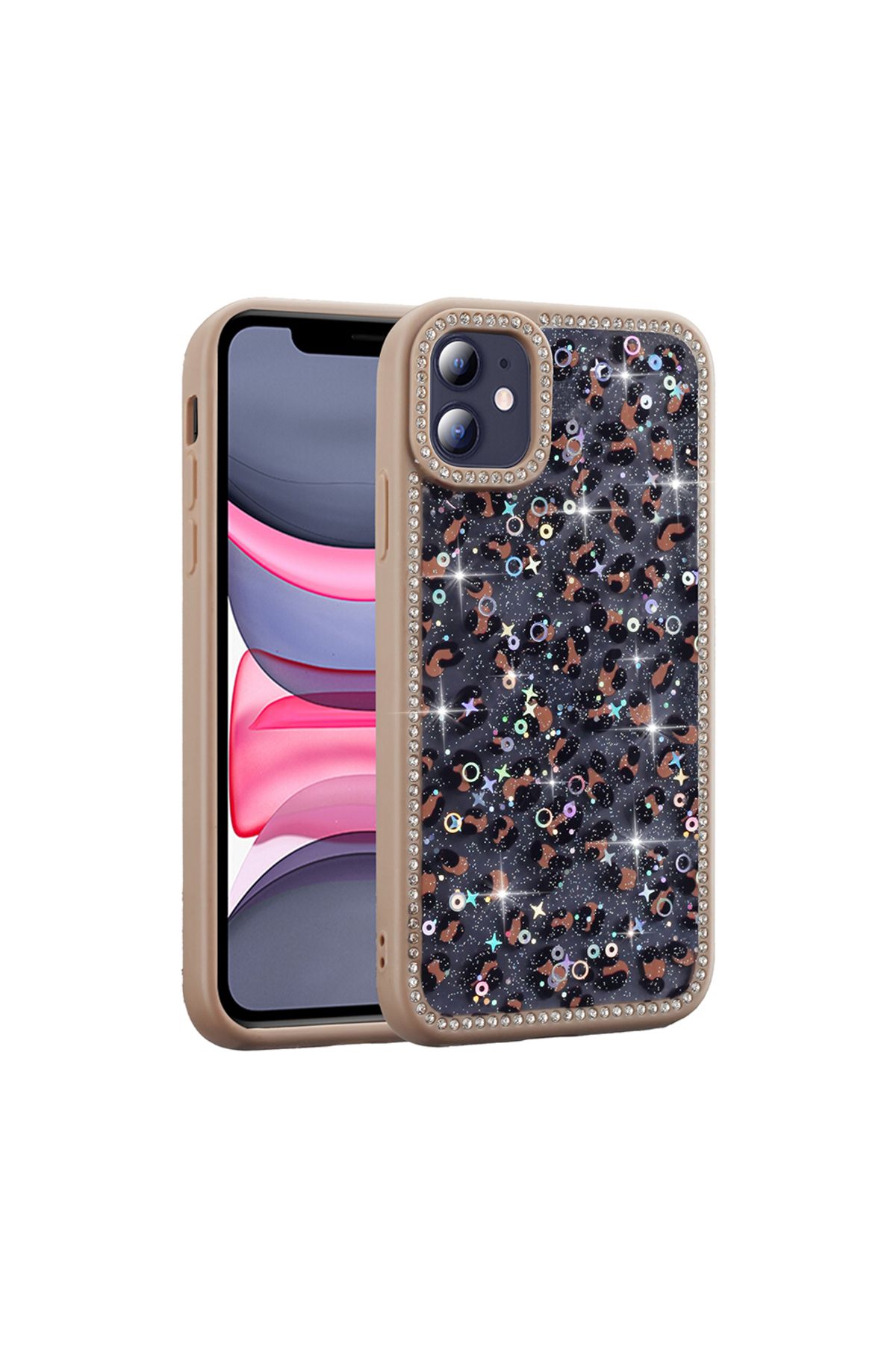 m.tk moveteck İphone 11 Kılıf Kelebek Pink Fiyonk Desenli Yumuşak Simli Taşlı Kenarlı Kamera Korumalı Kapak