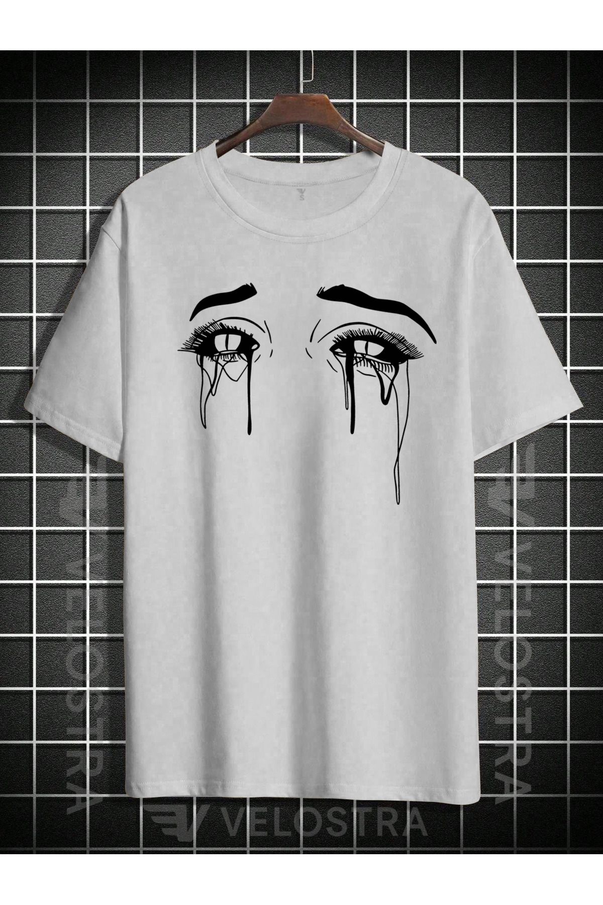 Velostra Unisex Ağlayan Gözler baskılı Oversize T-shirt