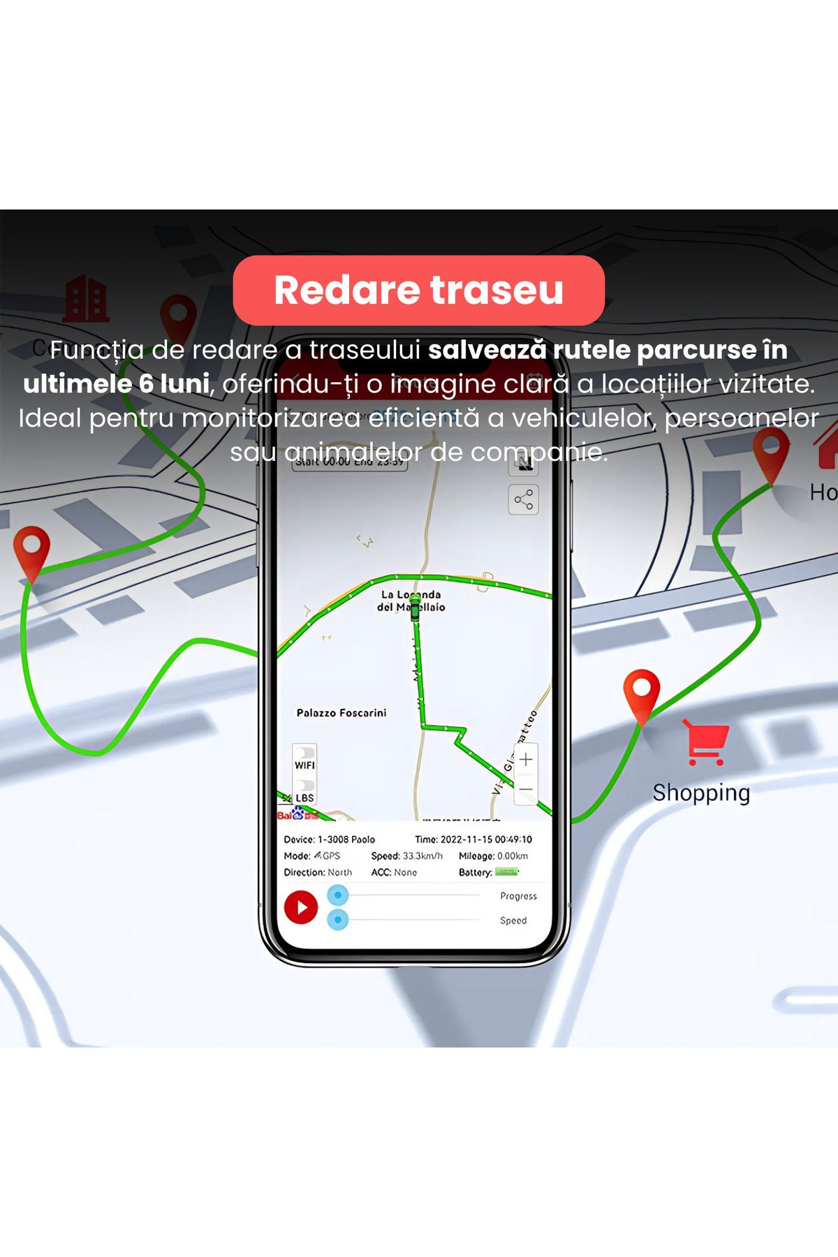 Spionescu-Smart 4G GPS Tracker, real-time location, anti-loss alert, route history function, 5000 mAh 3