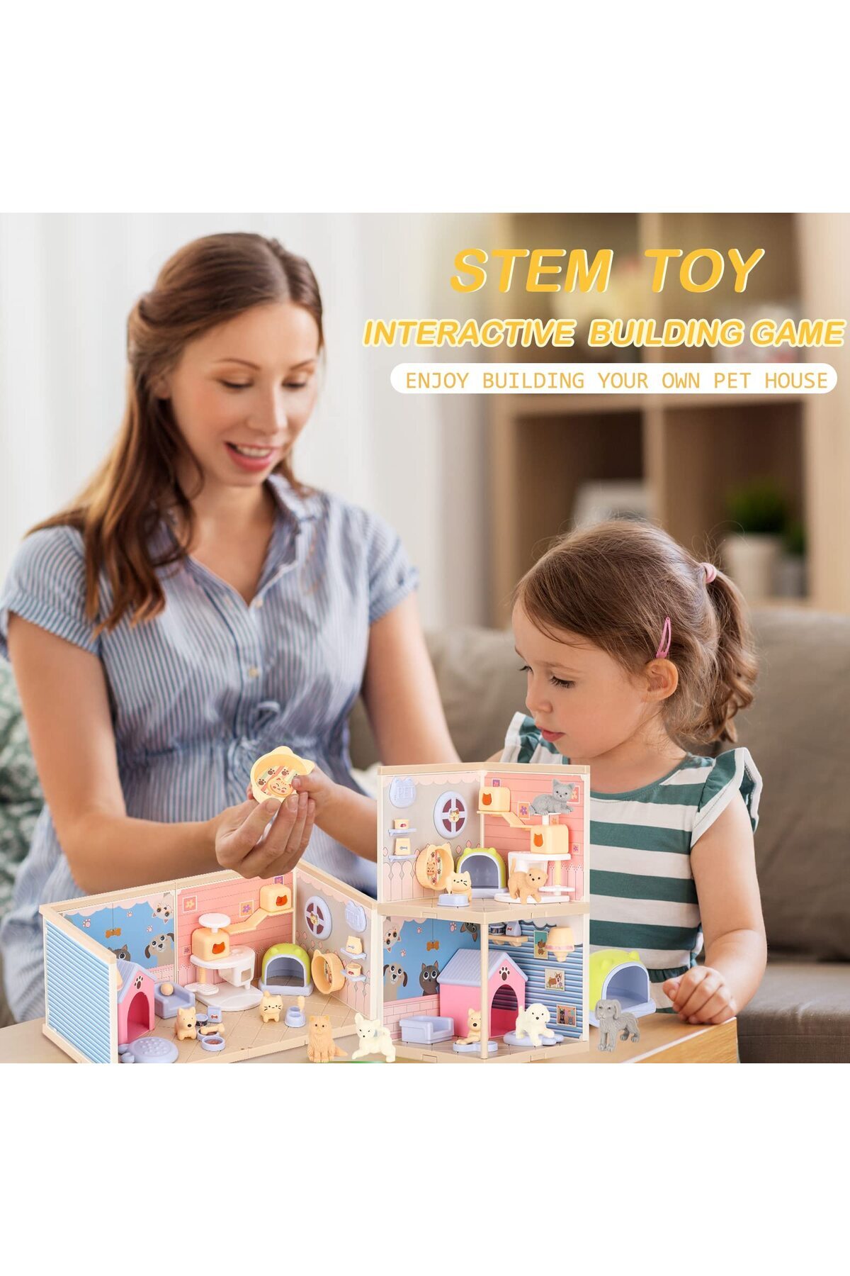 Brands For Less-Pet Toys for Kids, STEM Toy 50 Pcs Cat and Dog Figures Playset, Pet Pretend Playset Toddlers Toys 4